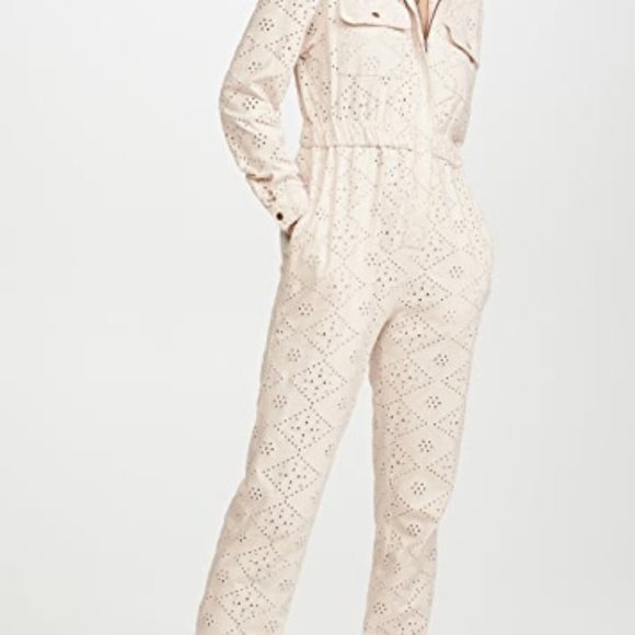NWT FREE PEOPLE SET THE TONE EYELET JUMPSUIT IVORY - Picture 7 of 9